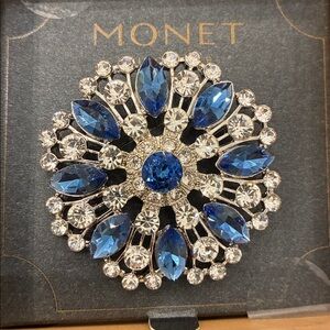 Monet Holiday Box Blue Art Deco Brooch